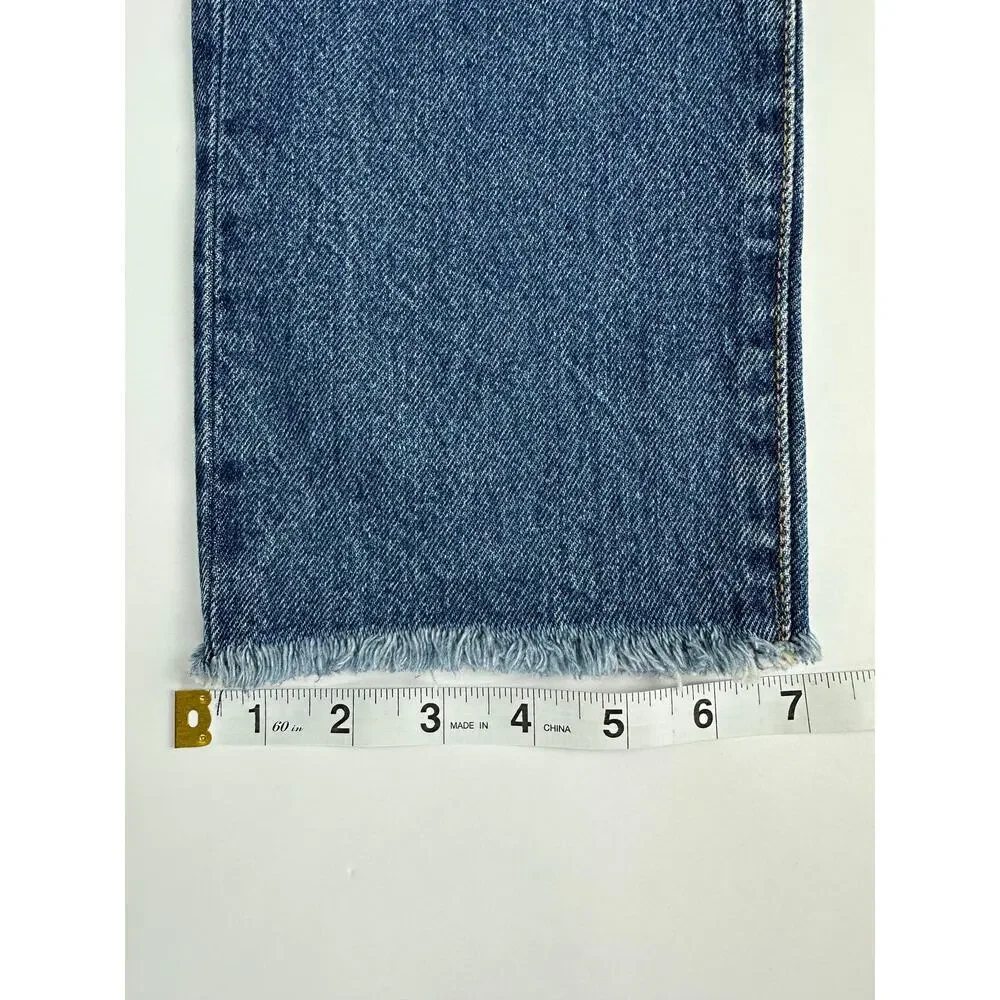 Levi's Wedgie Straight Ankle Jeans 24x28 Distressed Medium Indigo Raw Hem High - Picture 13 of 13